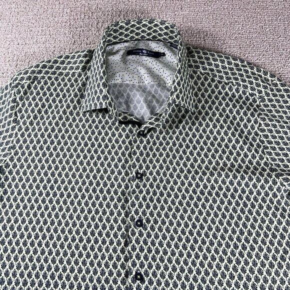Stone Rose Tree Pattern Button Up Short Sleeve Shirt Yellow Blue Men's Size 3XL - Picture 2 of 7